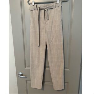 Maje tan and blue plaid trousers